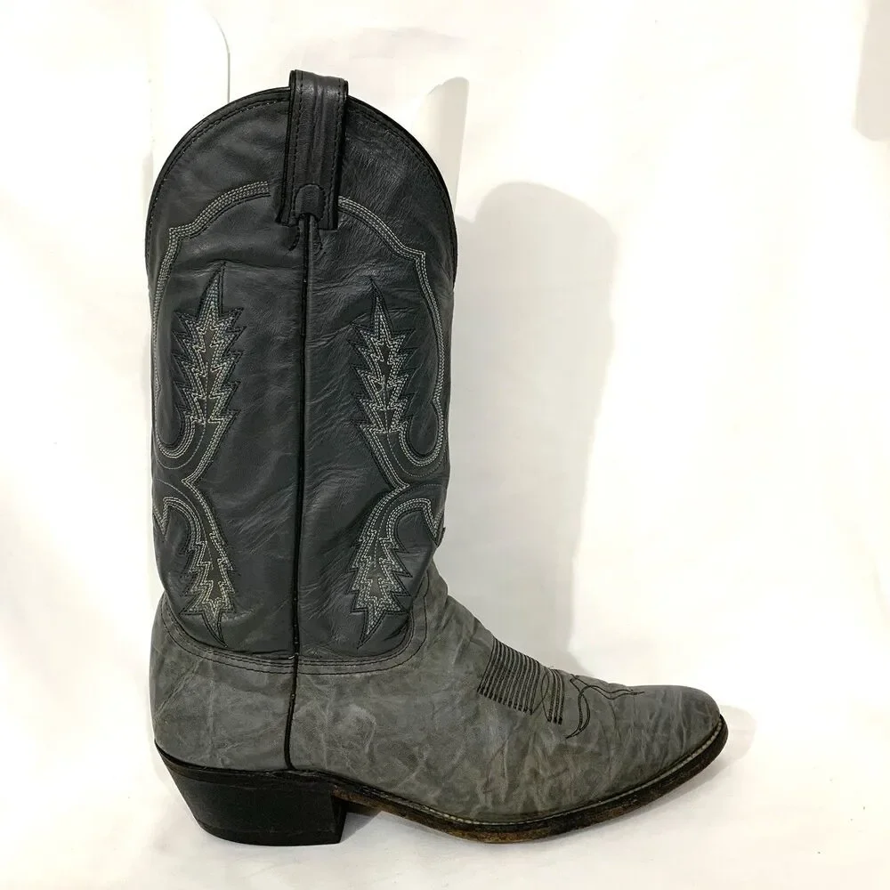 Abilene Men's Vintage Roper Boots Charcoal Gray Leather 10 D -Tight Fit ? READ